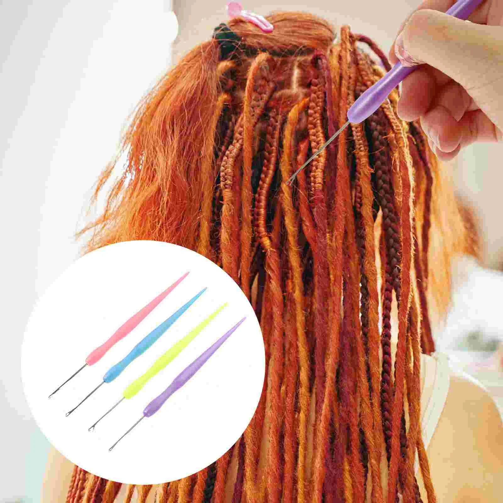 4 pçs crochê dreadlock agulha trança ganchos para tranças de cabelo ferramentas dreadlocks tecelagem