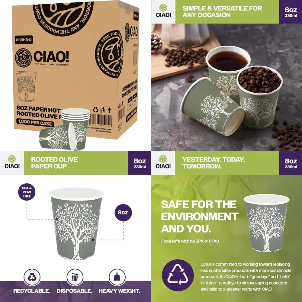 

Бумажные горячие стаканчики на 8 унций с дизайном оливкового корня, оптовая упаковка по 1000 штук, долгосрочная поставка для услуг по напиткам