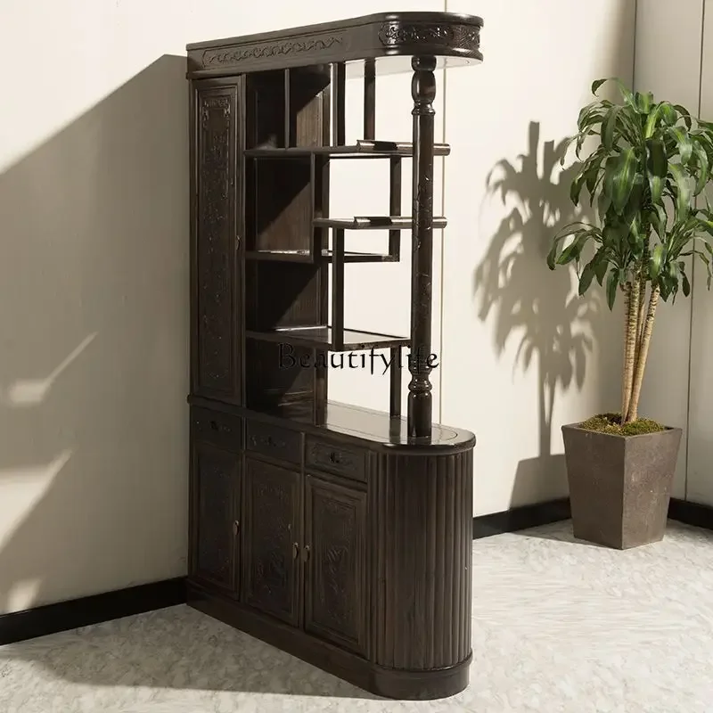 

ld14 Chinese antique elm foyer cabinet carved screen partition entrance cabinet