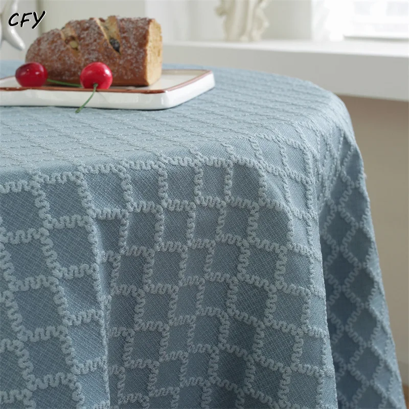 Cotton Linen Three Dimensional Grid Thickening with Tassels  Leaves Round Tablecloth Table Cover Chicken Table Cloth