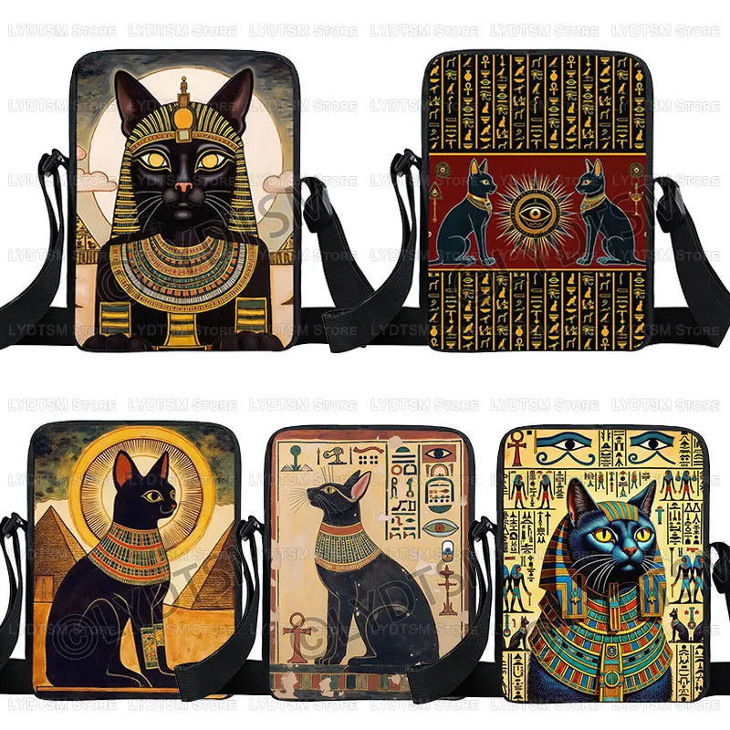 

Ancient Egyptian Cat Print Crossbody Bags Egyptian Hieroglyphs Women Handbags Shoulder Bags for Travel Casual Messenger Bag