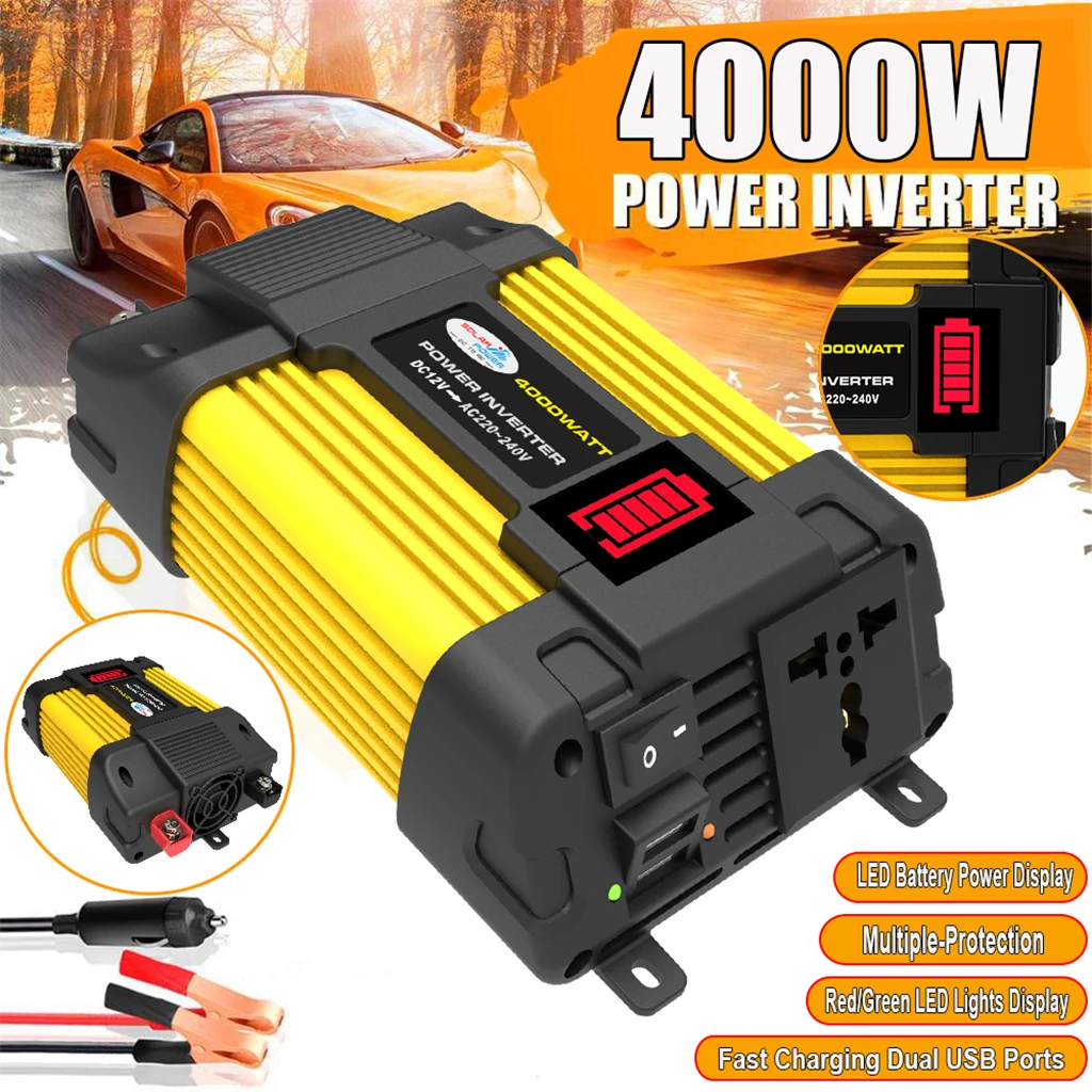 4000W Power Converter Inverter 12V 220V w LED Display Car Inverter Plug Adapter