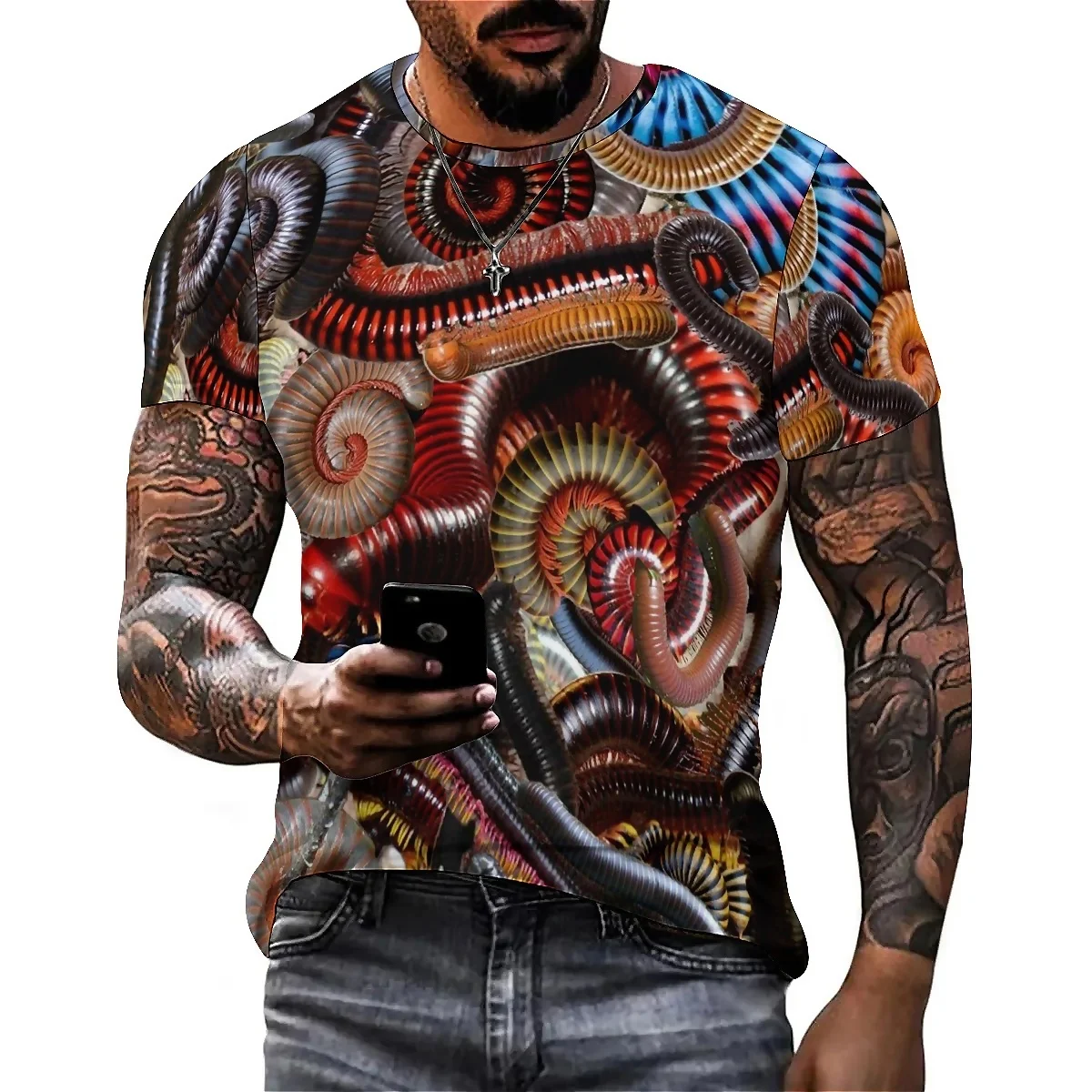 Men's Novel Loose Splatter Graffiti 3D Printed Short-Sleeve T-Shirt - Youth Party Wear