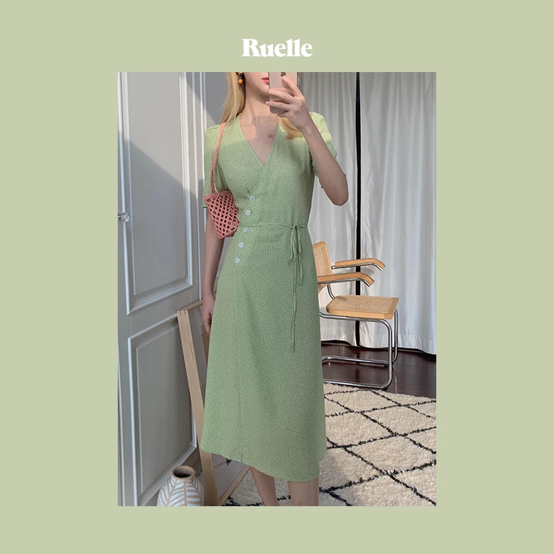 

Ruelle Tea Break V-Ne Midi Dr Avocado een Wedding Dr Retro Sle High Waist A-Line Skirt ort Sve Asymmetric