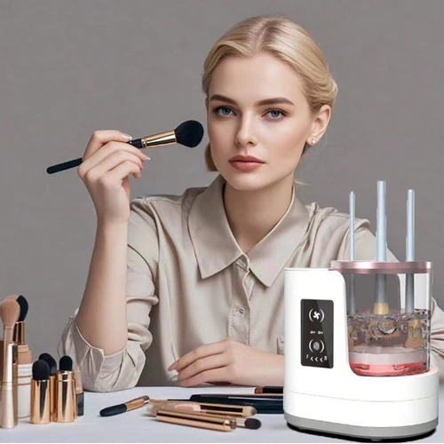 Imagen 2 del producto Regalo del Día de San Valentín, un exclusivo limpiador de brochas de maquillaje eléctrico para mujer, una herramienta de limpieza para brochas de maquillaje y base.