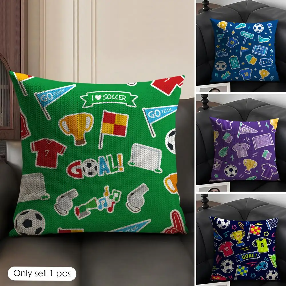 Sports Meet Cushion Cover Linen Organic Fabric Double-Sided Printing Sofa Breathable Home Decor Gift Pillow Case