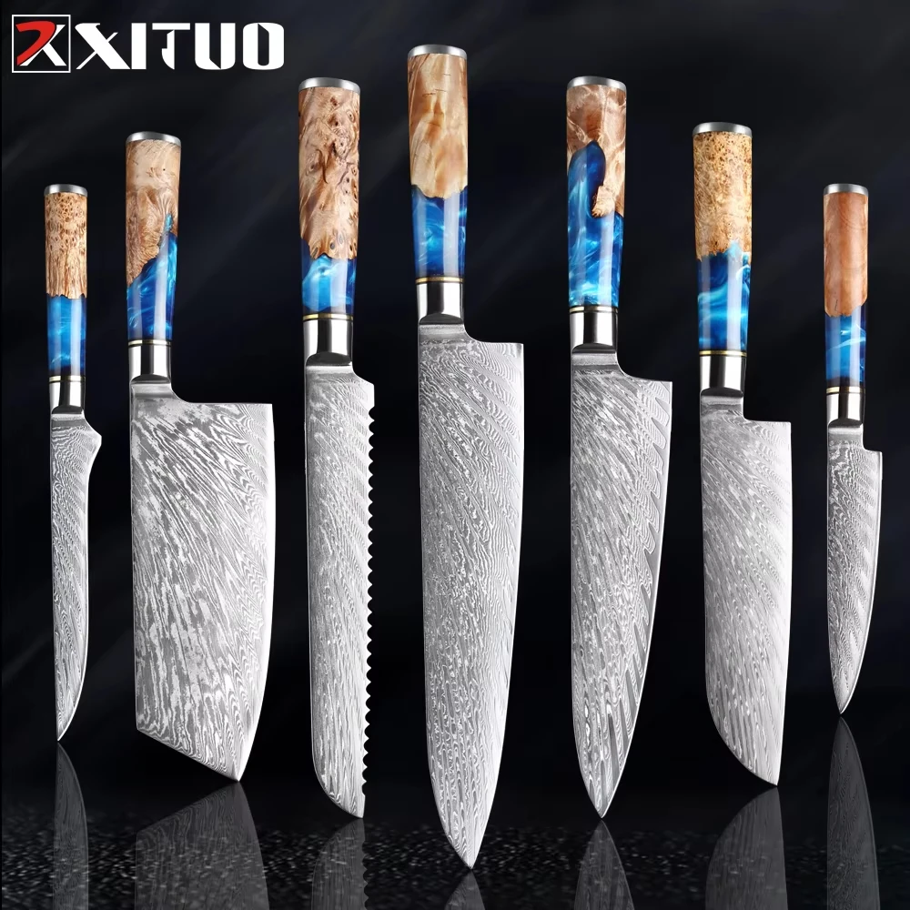 

XITUO High Quality 1~7pcs Kitchen Knife Set Japanese Damascus Steel Chef Knife Razor Sharp Chopper Boning Knife Ergonomic Handle