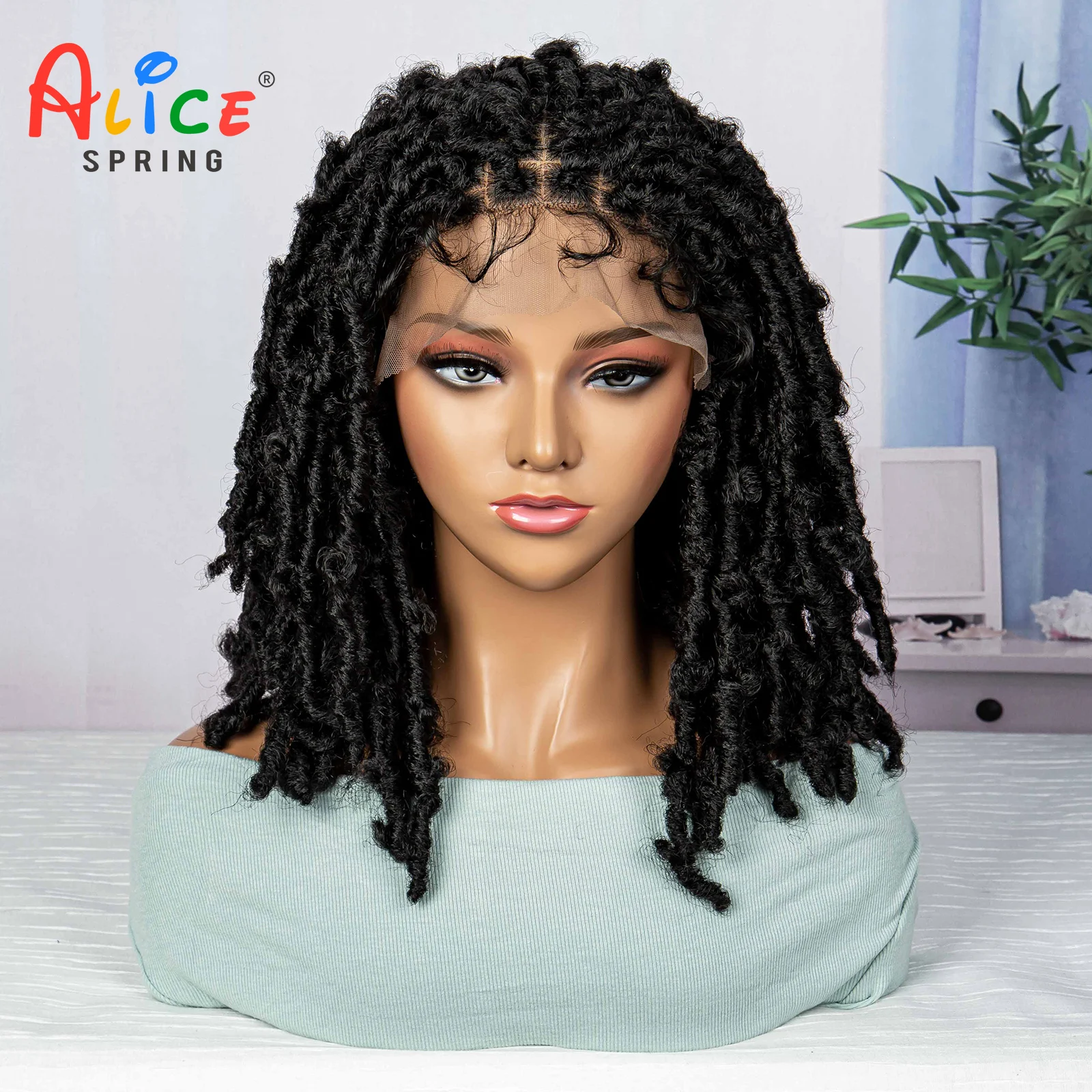 Kurze Dreadlocks geflochtene Perücken 9x6 synthetische Spitze Front Perücke natürliche geflochtene Haare rsatz Perücken für Frauen 16 Zoll schwarze Perücken