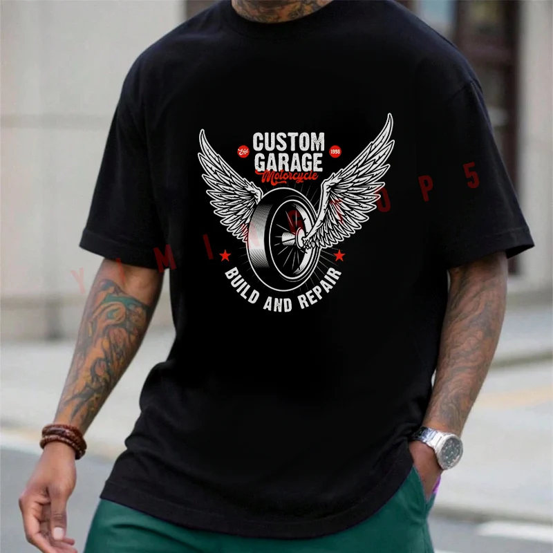 

Custom Garage Motorcycle Design T-shirt Men's Summer Cotton Casual Short-sleeved O-neck Top Tees