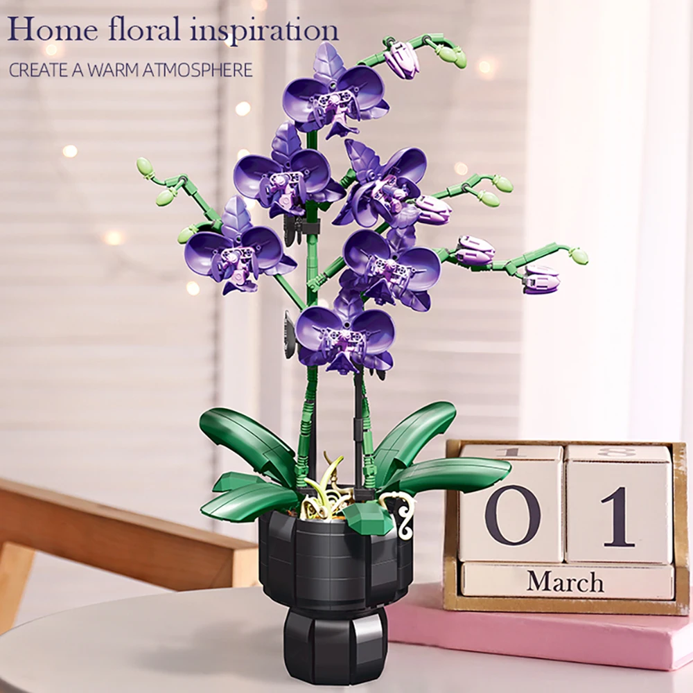 656ピース 花 バイオレットとチューリップの花束 組み立てブロック 花束と鉢植え 永遠の愛の花モデル ギフト