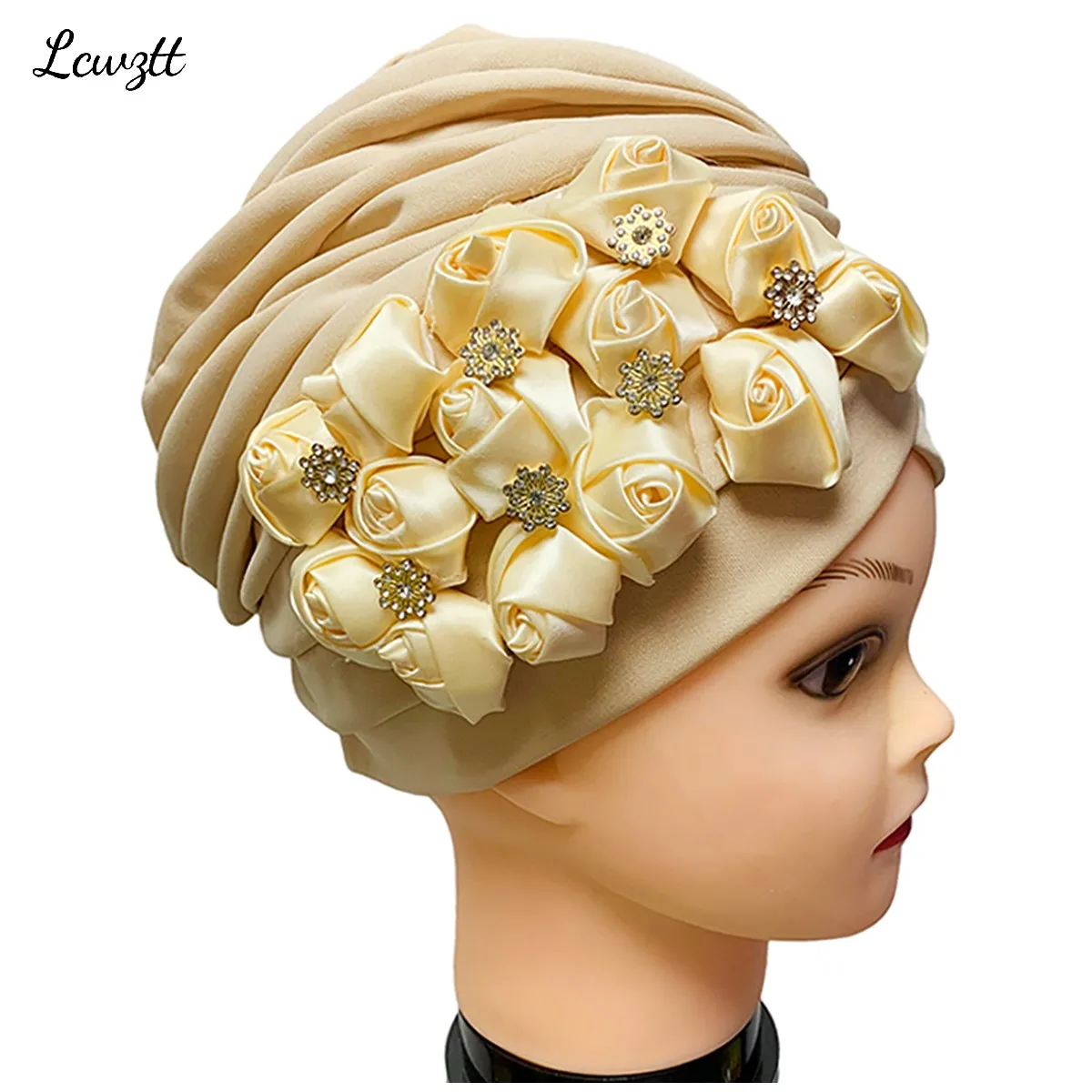 Wholesale 6/12 Piece Best Selling Flannel Hat Women\'s Cap Forehead Cross Muslim Base Scarf Indian National Style Pearl Headdress