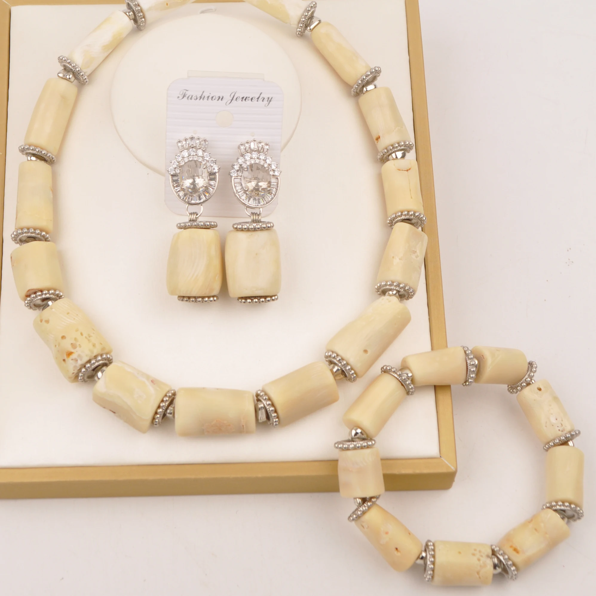 

Natural White Coral Necklace Nigerian Wedding African Beads Jewelry Sets