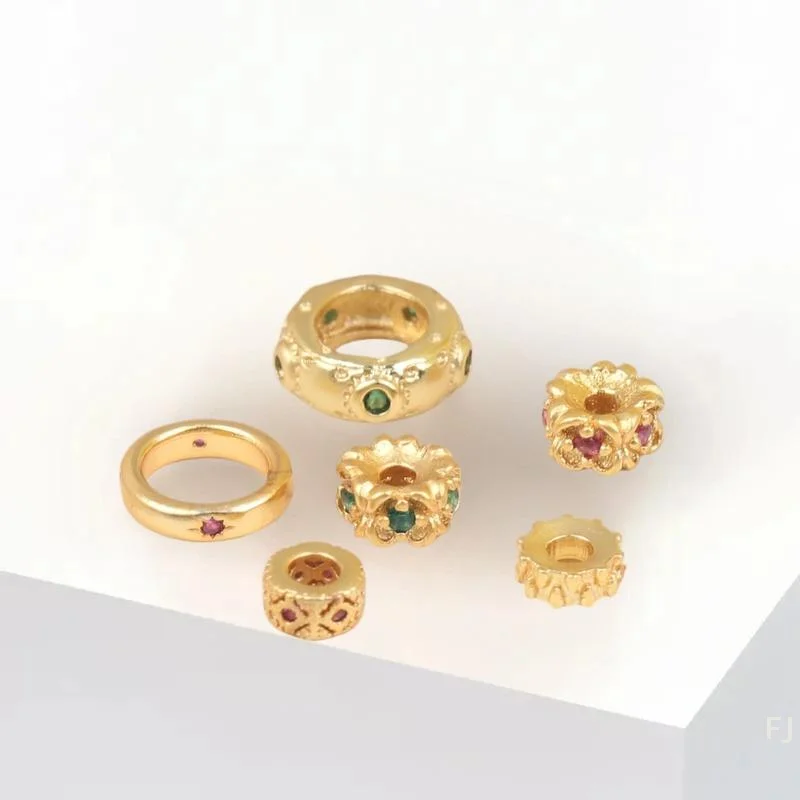 [YU]5/10Pcs Antiquity Micro-inlaid Zircon Golden Beads For Jewelry Making Spacer Beads DIY Bracelets Necklace Accessories