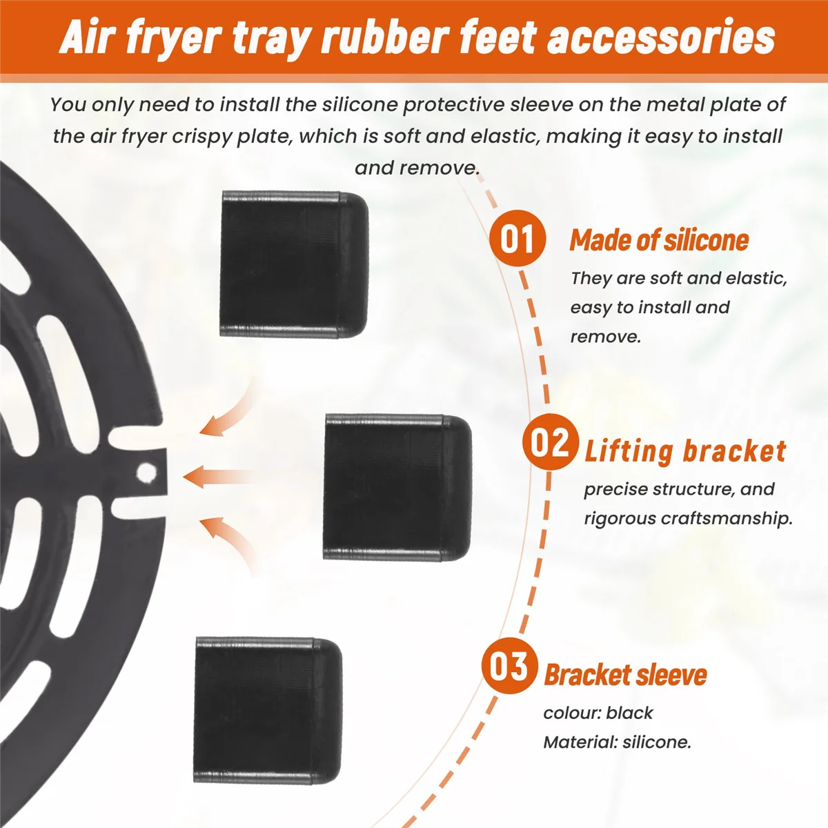 A78E-Air Fryer Rubber Bumpers,Air Fryer Tray Rubber Replace Parts Accessories,Non-Scratch Protective Covers for Air Fryer Pan