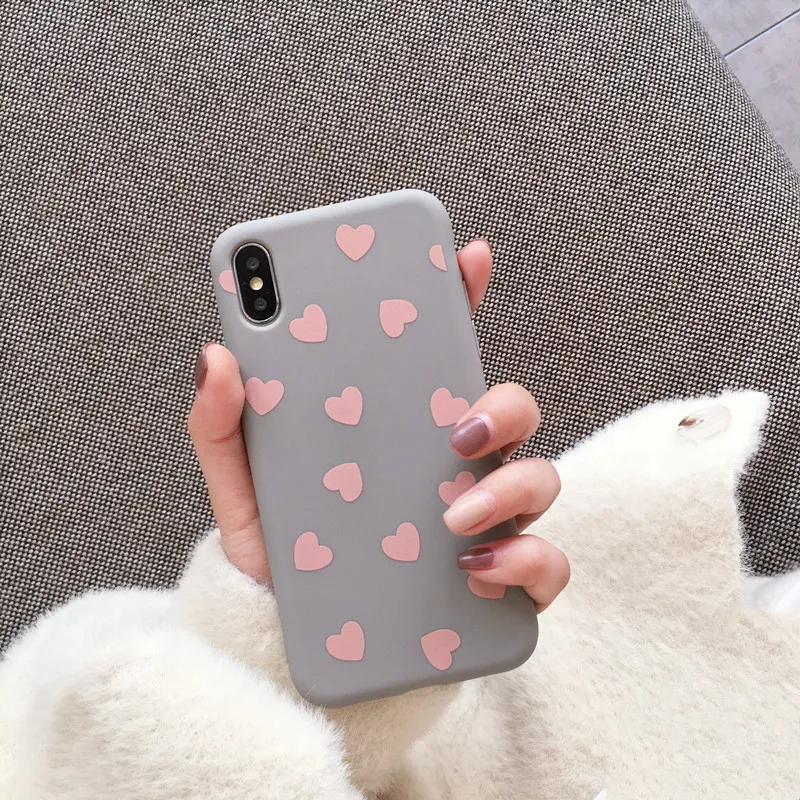 JAMULAR Cute Love Heart Phone Case For iPhone XS MAX 11 Pro XR X 7 8 6 6s Plus Fashion Soft Matte Back Cover Silicone Shell Bag
