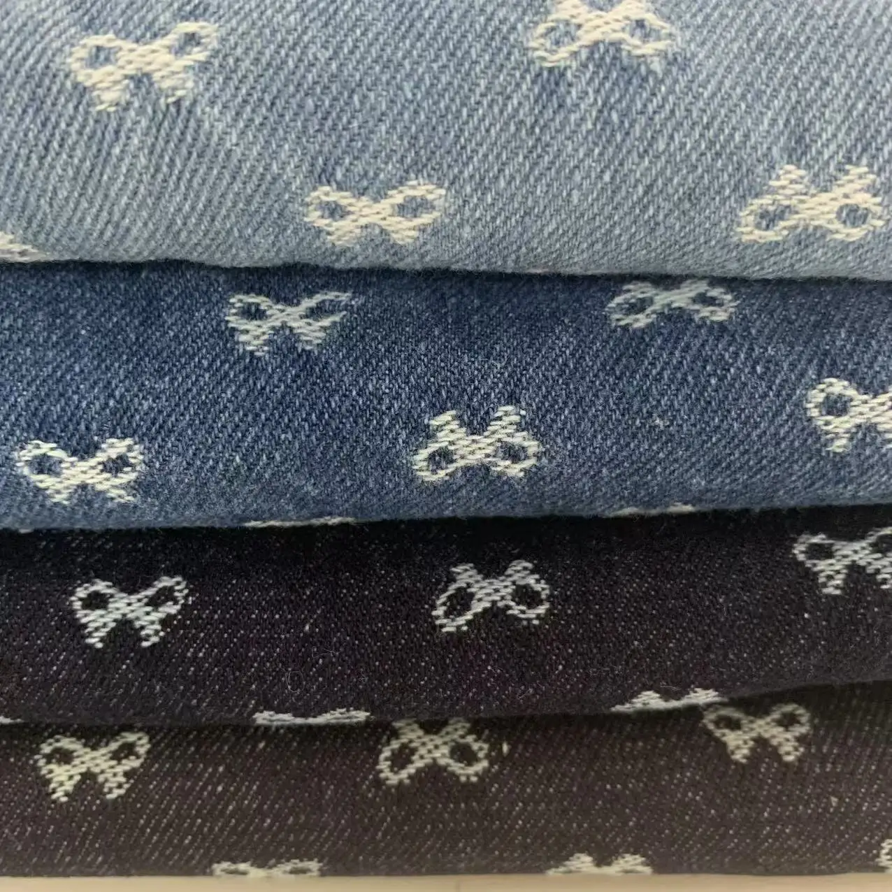 

Thickened Small Bow Jacquard Denim Fabric Washed for DIY Sewing - Suitable for Dresses Bags Pants Hats