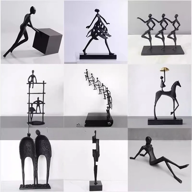 

Modern minimalist black cast iron metal figure ornament creative abstract handicrafts office study Bogu rack