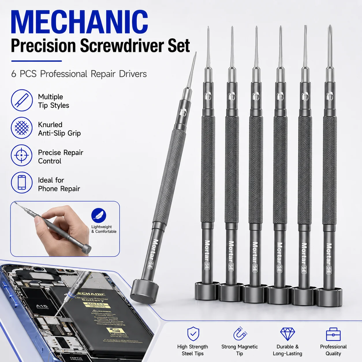 Mechanic MORTAR SE Magnetic Screwdriver Set Y0.6 Pentalobe 0.8 Phillips 1.2 1.5 Hex 2.5 T2 Bits Phone Tablet Repair Tool Kit Pro