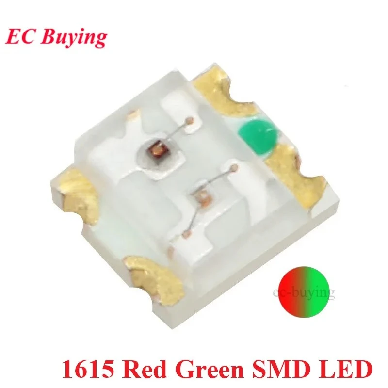 100/20 peças de LEDs SMD 1615, Vermelho e Verde, Bicolor, RGB, Diodo Emissor de Luz de Alta Intensidade, Kit DIY, Componente Eletrônico