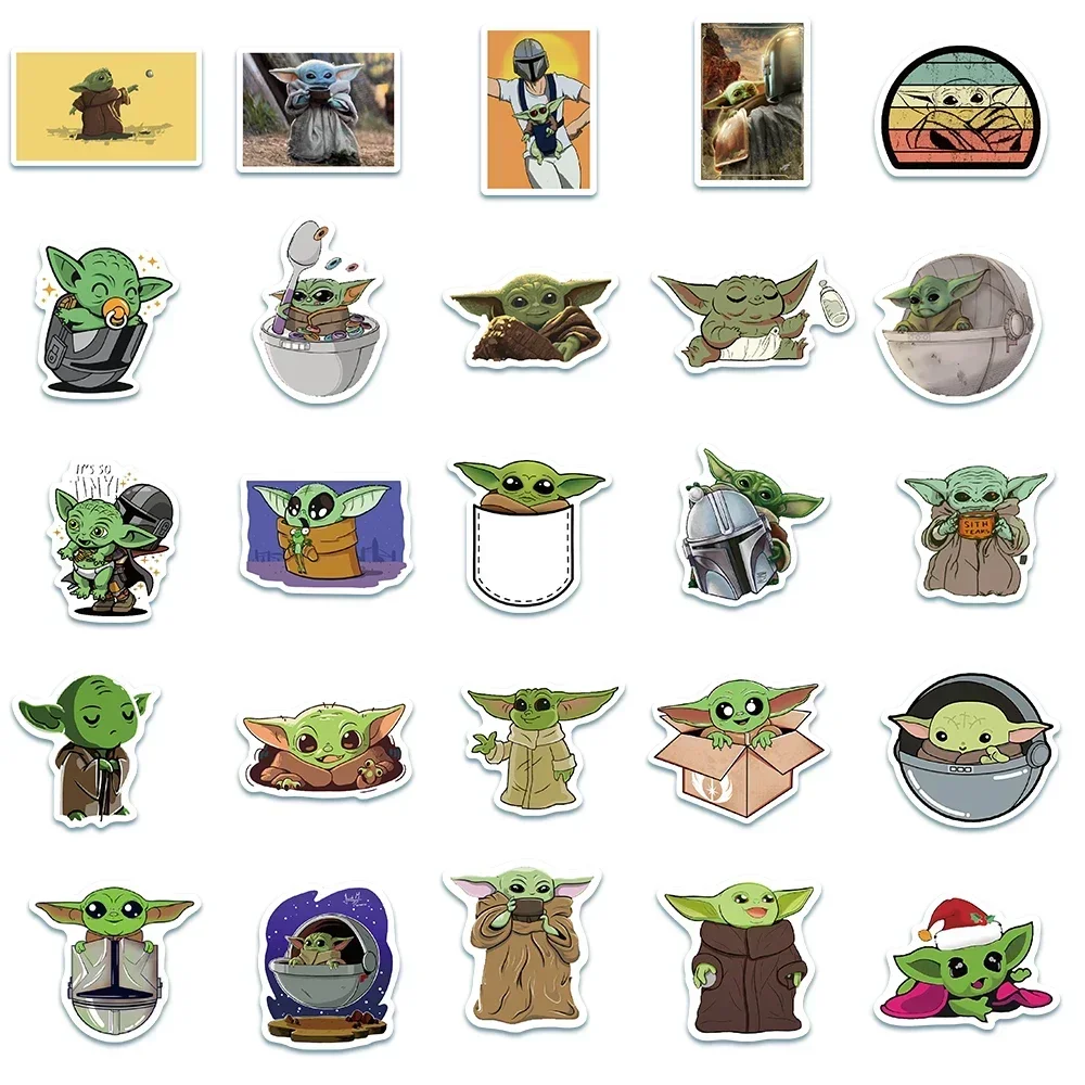 50PCS Disney Cute Anime Cartoon Star Wars Baby Yoda Stickers Skateboard Laptop Phone Car Waterproof Sticker Kid Toy