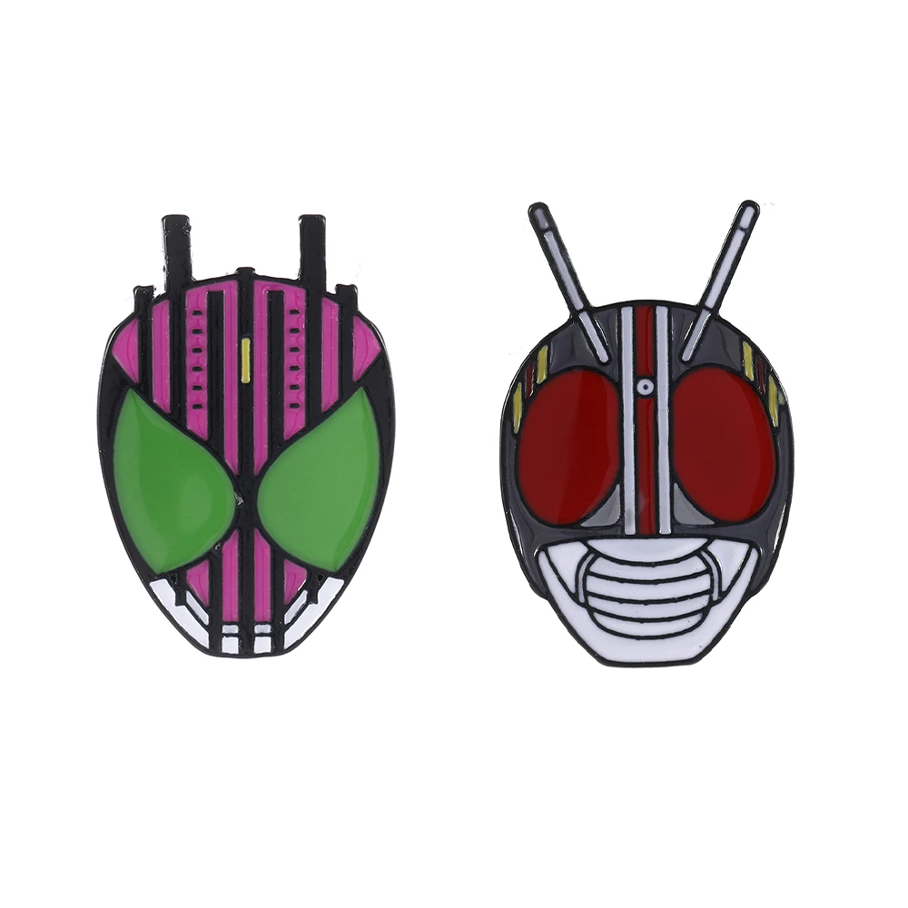 2Pcs/Set Hero Mask Pins Set Animal Kamen Rider Facepiece Face Shield Enamel Brooches