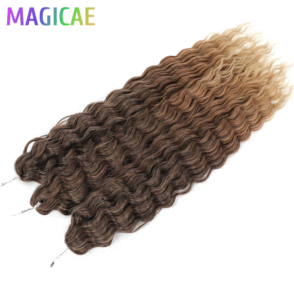 Ariel 3Pcs Rambut Kepang Crochet Oranye Coklat 24 Inci 300 Gram Gelombang Air Dalam Twist Rambut Keriting Pirang Piano Serat Tahan Panas Ombr