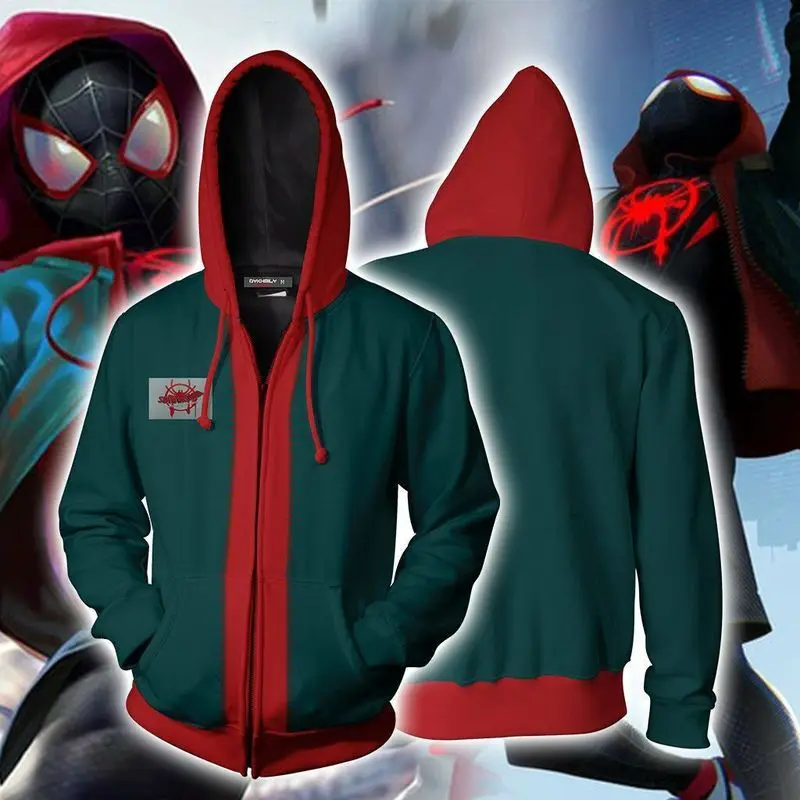 Autumn Winter Super Spider Hero Miles Morales The Amazing Zipper Hooded Hoodies 3d Sweatshirts Coat Trainsuit Men Cosplay Jacket