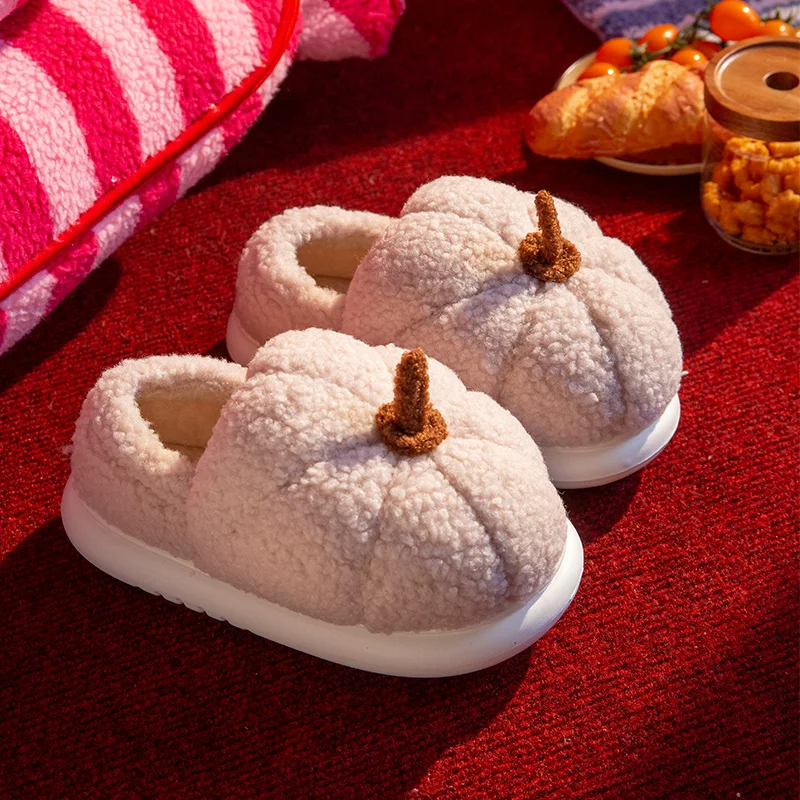 Wintermode, niedlich, lustig, kreativ, kürbisförmige Plüsch-Hausschuhe für Zuhause, Wärme, Entspannung im Freien, für Paare, Baumwollschuhe – Detail 2