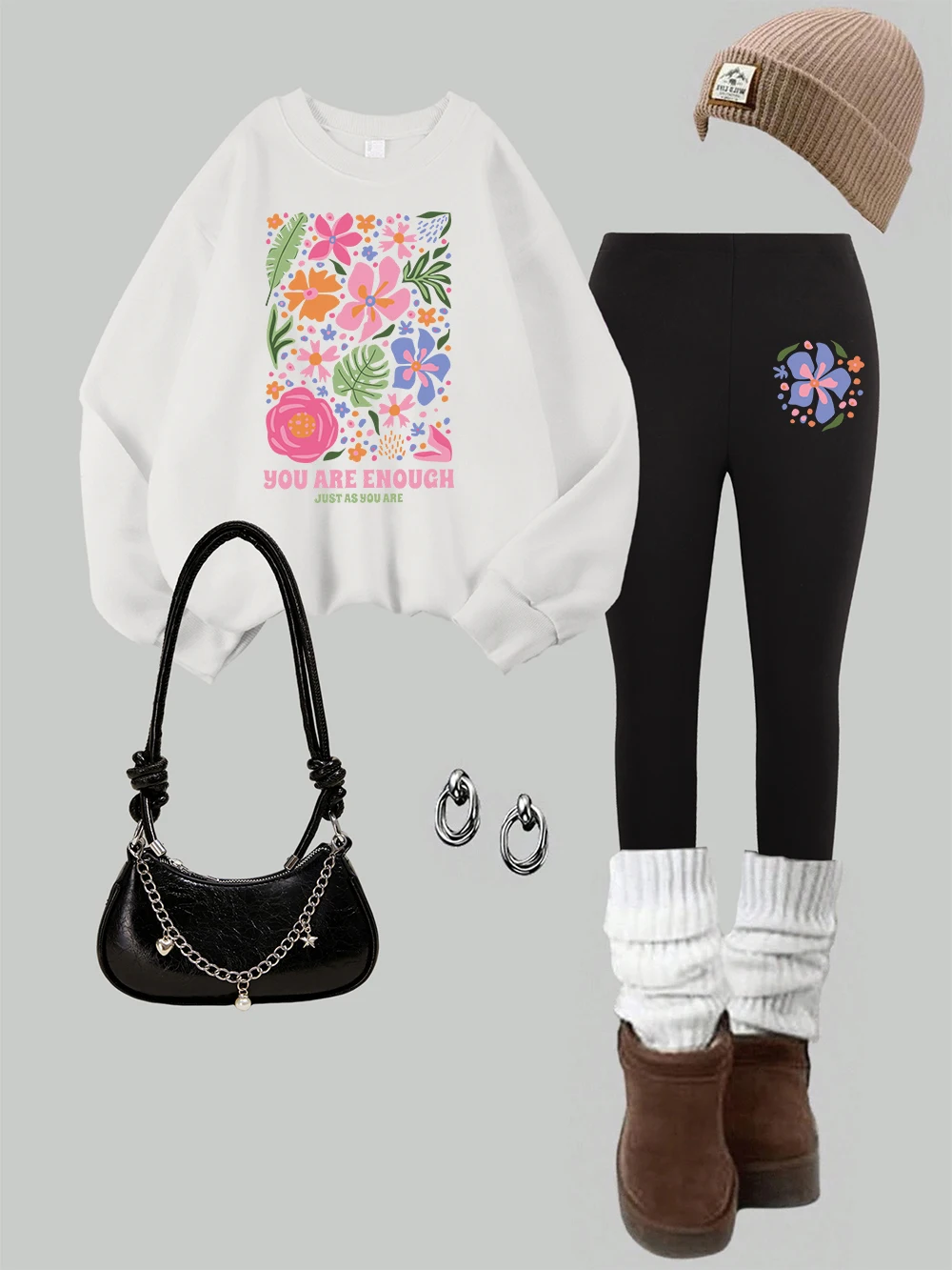 2 قطعة المرأة بما فيه الكفاية الزهور الجميلة المطبوعة بلوزات طماق مجموعة الشارع الصوف الحراري هوديي السراويل الشتاء ملابس امرأة