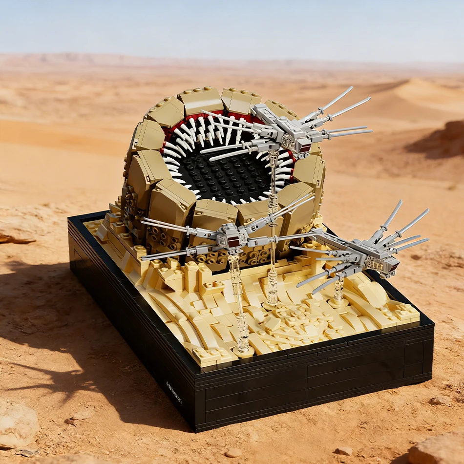 

MOC Dunes Ornithopter Sandworm Attacks Scene Building Blocks Giant Extraterrestrial Creature Desert Planet Bricks Toys Kids Gift