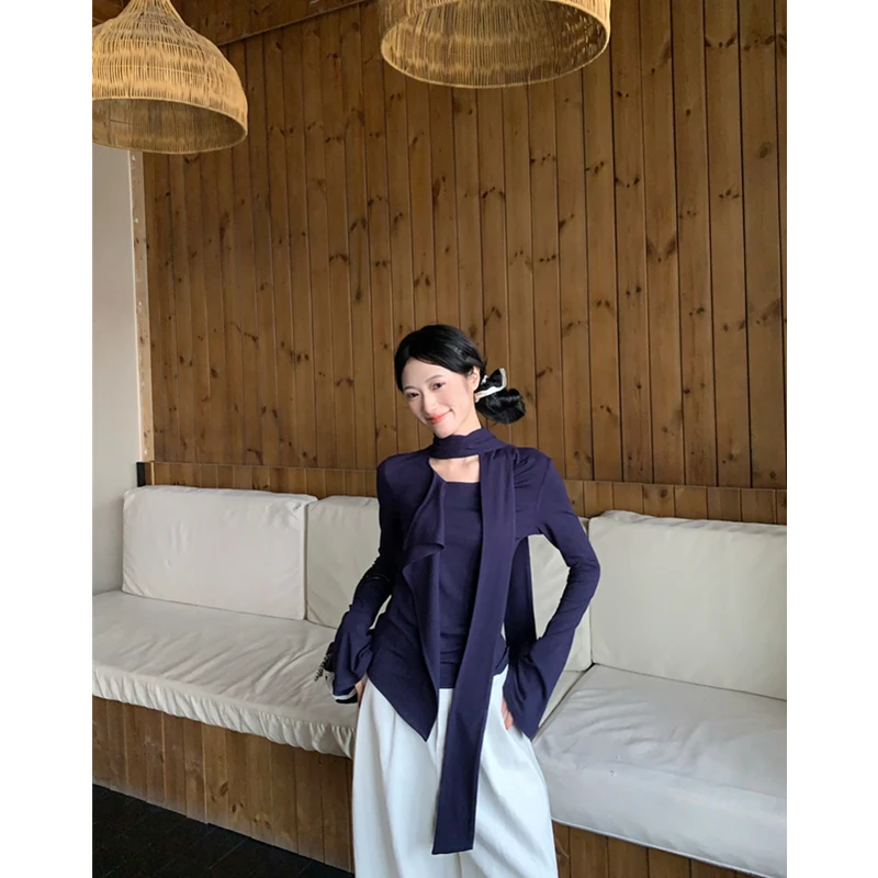 Langärmliges T-Shirt, eng anliegend, für den Sommer, Spleißen, Baumwolle, schnell trocknend, Elastizität, Schnürung, geschichtet, AdjuLeisure, leicht, für Jugendliche