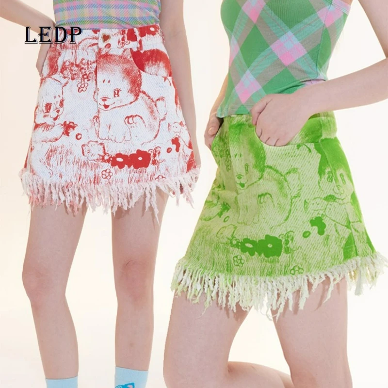 

Japanese Design Cartoon Animation Printing Fringed Women's Clothing Autumn New Cute Versatile Hot Girl Y2K Short Skirts Ladies