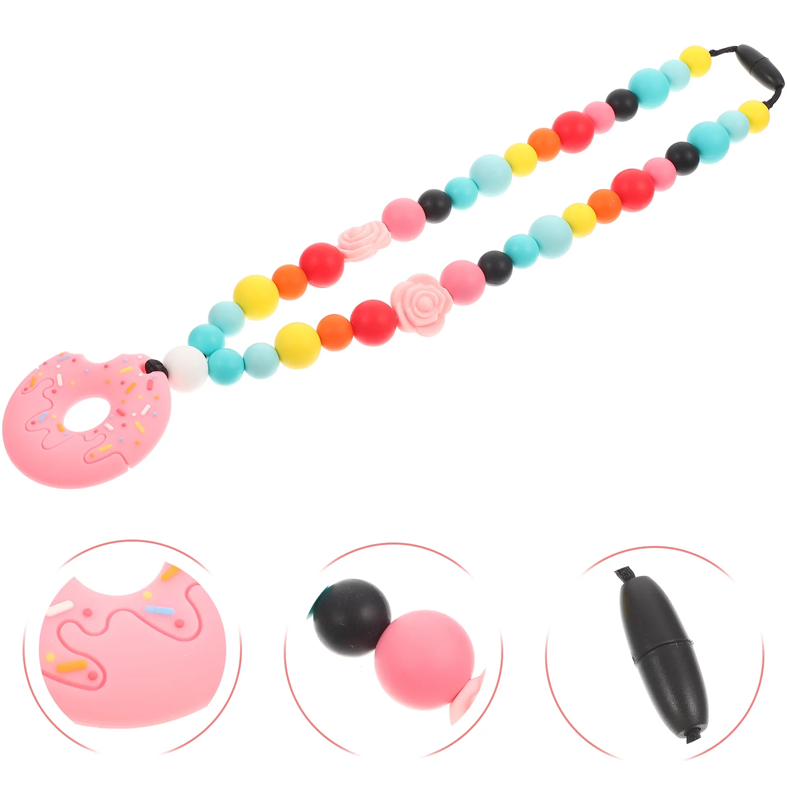 قلادة تسنين للأطفال من السيليكون، حلقة مضغ مولي للأطفال الرضع بألوان زاهية وخفيفة الوزن، دعائم تعليمية للإمساك #1