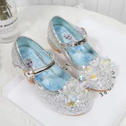 Moda Elsa Princess Girl Shoes Frozen Cartoon Dress Shoes For Girls Fashion Party Shoes con tacchi alti regalo di natale