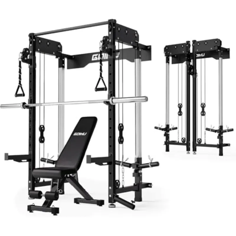 WM3-V4 Folding Squat Rack, Wall Mounted Power Rack with Dual Independent Pulley System, Functional Trainer with 5