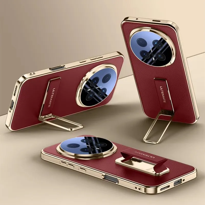 Luksusowe skórzane etui z paskiem na nadgarstek i metalową podstawką do Honor Magic 8 Pro magic8, smukłe, twarde, w pełni otulające obiektyw, tylna obudowa.