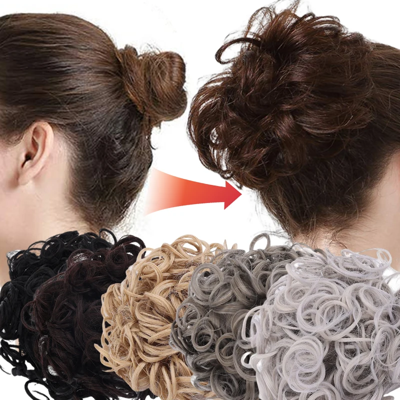 

Fashion Synthetic Hair Bun Curly Colorful Hair Messy Bun Scrunchies Updo Hair Bands Elastic Band Hairpieces Women Volume Fringe