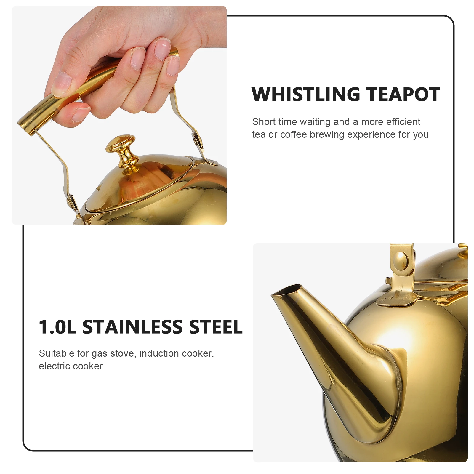 

Stainless Steel Teapot 1 0L Golden Kettle with Strainer for Stove Top Coffee Travel Easy Clean Fits Kitchen Decor
