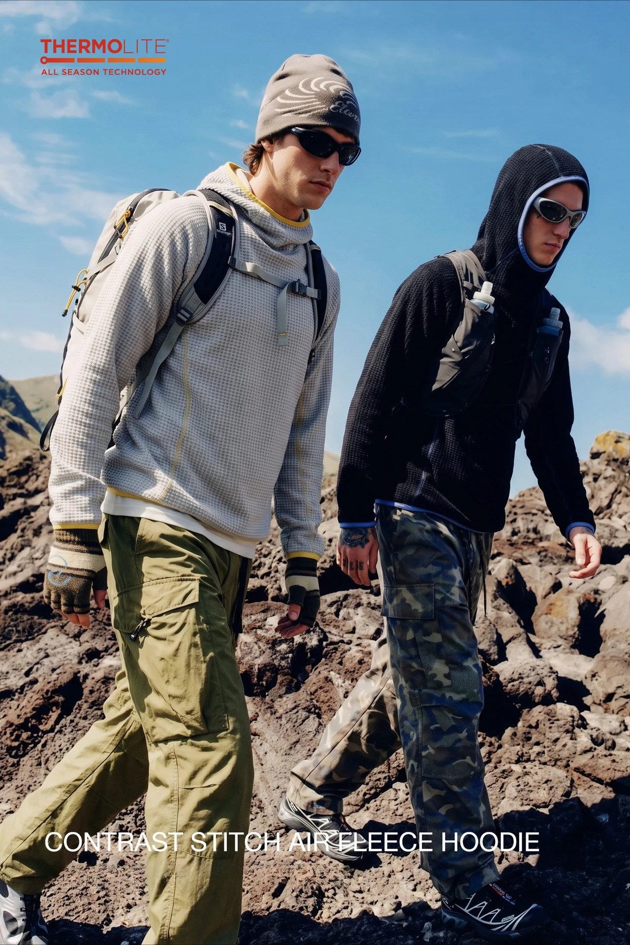 THERMOLITE ® Leichter Air-Fleece-Hoodie für Herren, Kontrastnähte, Thermo-Pullover, schnelltrocknend, Outdoor-Sport-Technik-Oberteil – Detail 10