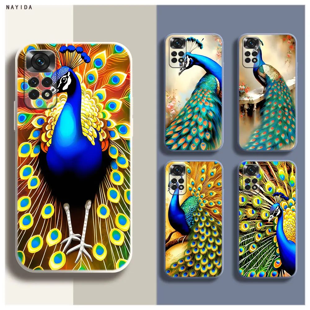 Soft Silicone Phone Case For Xiaomi Redmi Note 12 11 12S Pro Plus 12c 11a 4G 5G Original Cover peacock