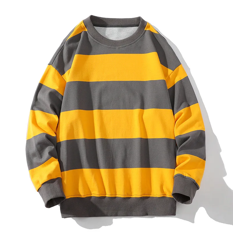 Spring Fall Men's Striped Sweatshirt America Style Vintage Long Sleeve Casual Loose Pullovers Unisex School Streetwear Chic Tops