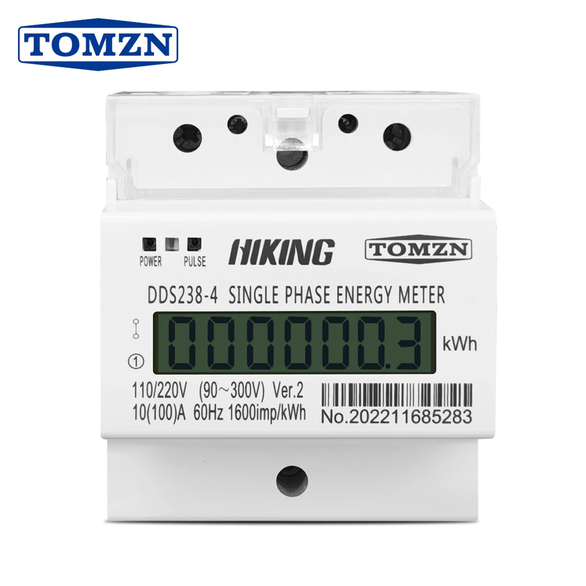 TOMZN DDS238-4 100A 110V/220V 90-300V 60Hz Single Phase Three Wire Din Rail KWH Watt Hour Din-Rail Energy Meter LCD for America