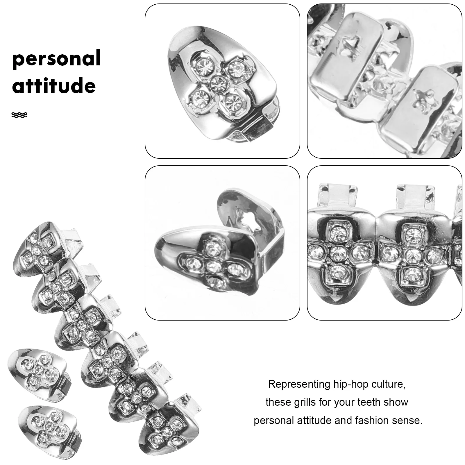 1 مجموعة شوايات الأسنان المعدنية الهيب هوب نمط مطلي الذهب الفم شواء للحزب تأثيري مغني الراب اكسسوارات مجوهرات الأسنان الزخرفية