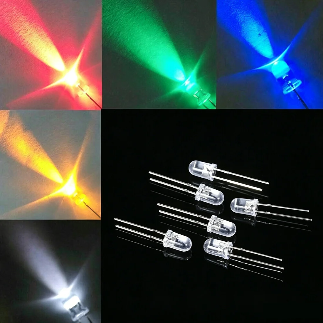 10PCS 5mm LED F5 Water Clear Round Head Light Emitting Diode Red Blue Green Orange Yellow White