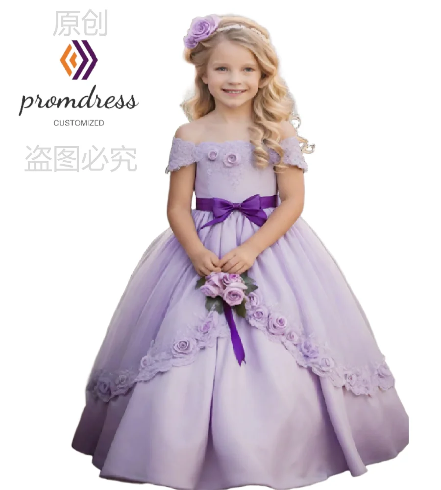 Princess Lilac Flower Girls Dress With 3d Florals A Line Cap Sleeve Girls Pageant Dress 2026 Cute Child Birthday Holy Party Gown