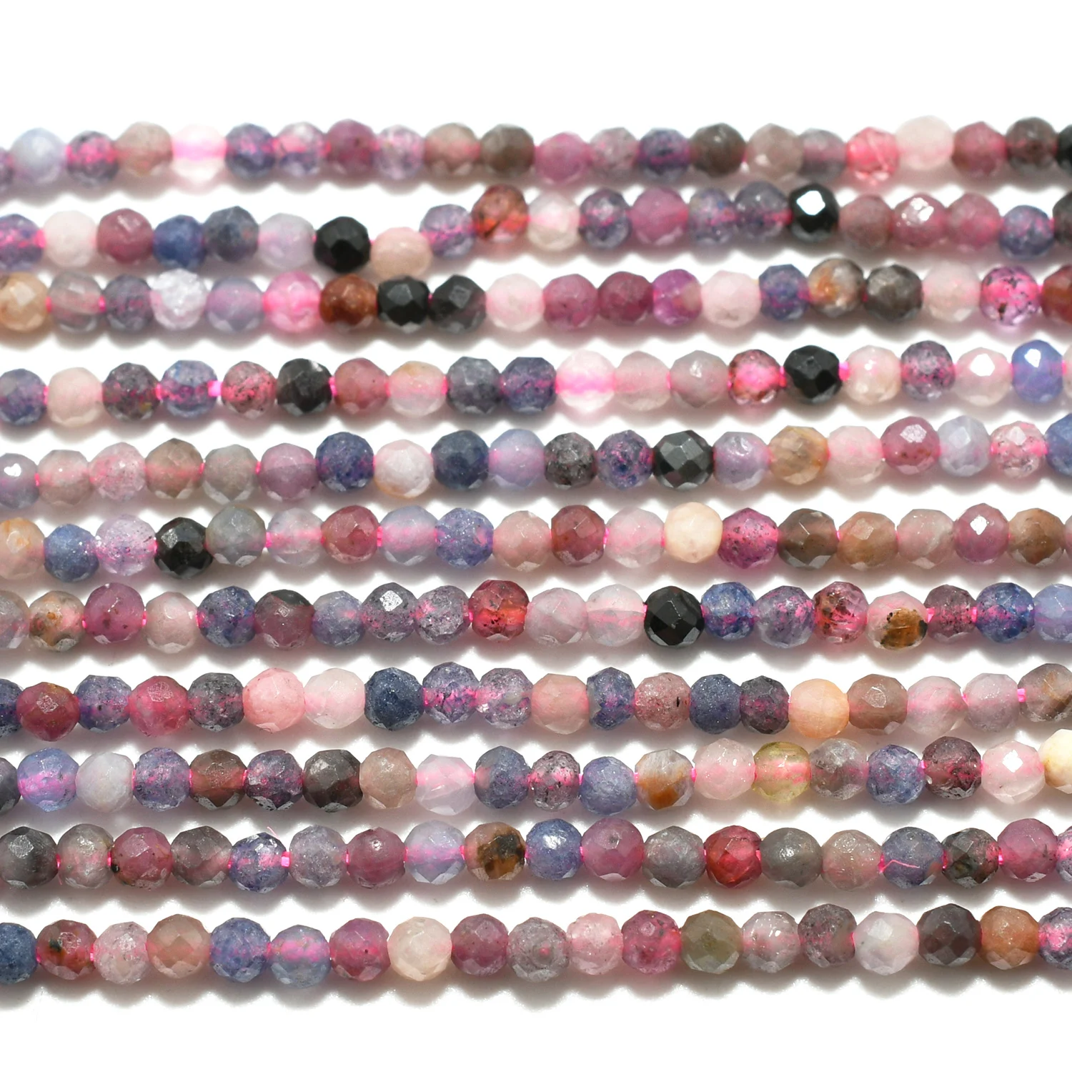 Natural Ruby + Sapphire Faceted Round Beads 1.8mm-1.9mm, Beads Not Perfect Round