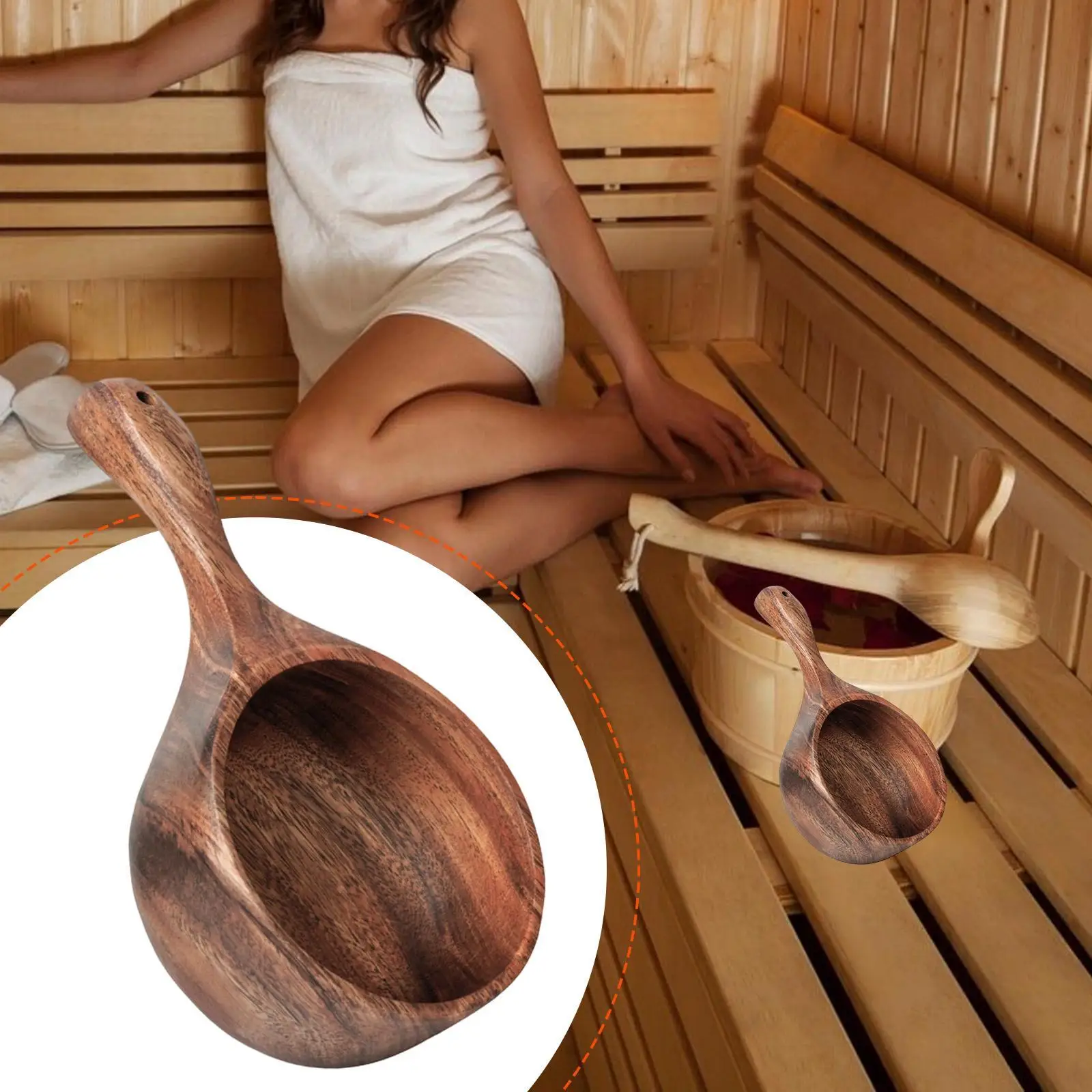 Wooden Sauna Ladle Bath Water Scoop SPA Spoon Water Dipper for Home Sauna Room Kitchen