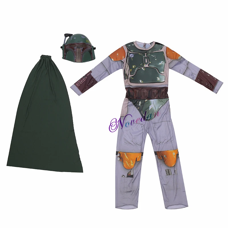 Boba Fett Cosplay Capacete infantil, macacão de super-herói para meninos, traje de Halloween para Planet Wars, roupas de festa de carnaval