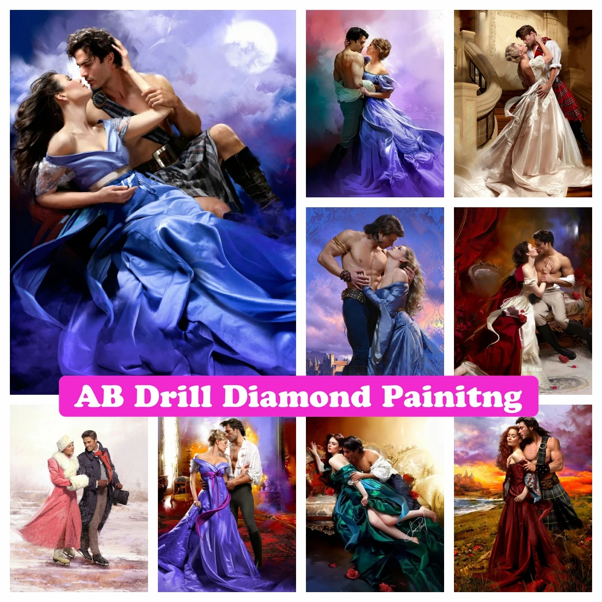 

Romantic Couples 5D DIY AB Drills Diamond Painting Embroidery Princess and Prince Cross Stitch Kits Art Handmade Room Decor Gift