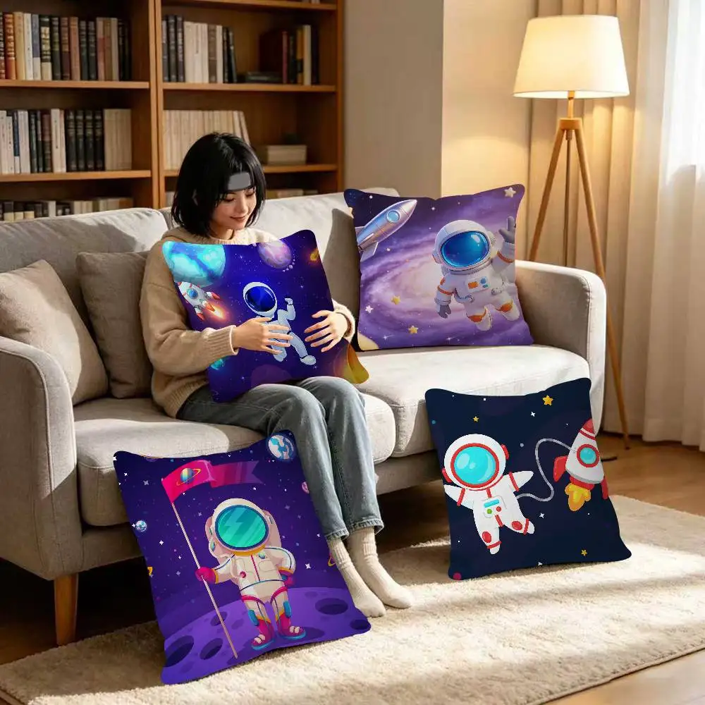 Cartoon Astronaut Outer Space Planet Pillow Cushion Cover Pillowcase Living Room Sofa Home Decor Customized